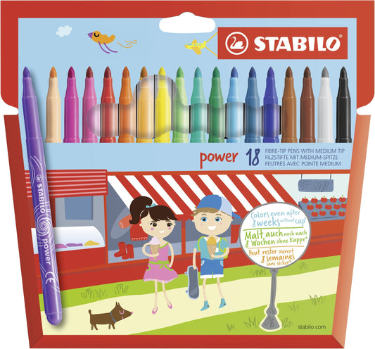Pennarello - STABILO power - Punta Media - Astuccio da 18 - Colori assortiti (25572390)