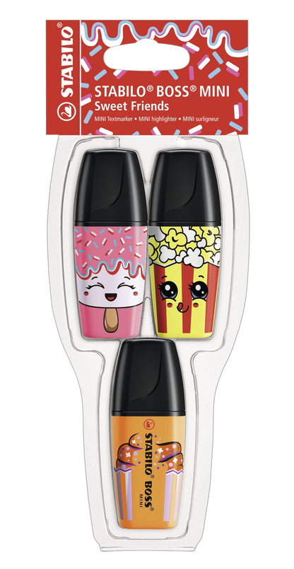 Evidenziatore - STABILO BOSS MINI Sweet Friends - Astuccio da 3 - Rosa, Giallo, Arancione (25526563)