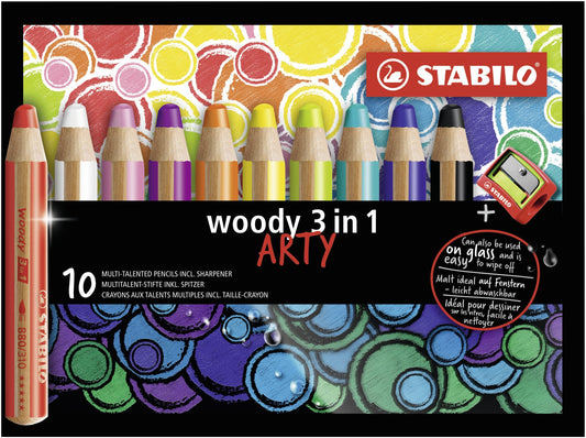 Matita colorata Multi-Funzione - STABILO woody 3 in 1 - ARTY - Astuccio da 10 - con Temperino - Colori assortiti (25534831)